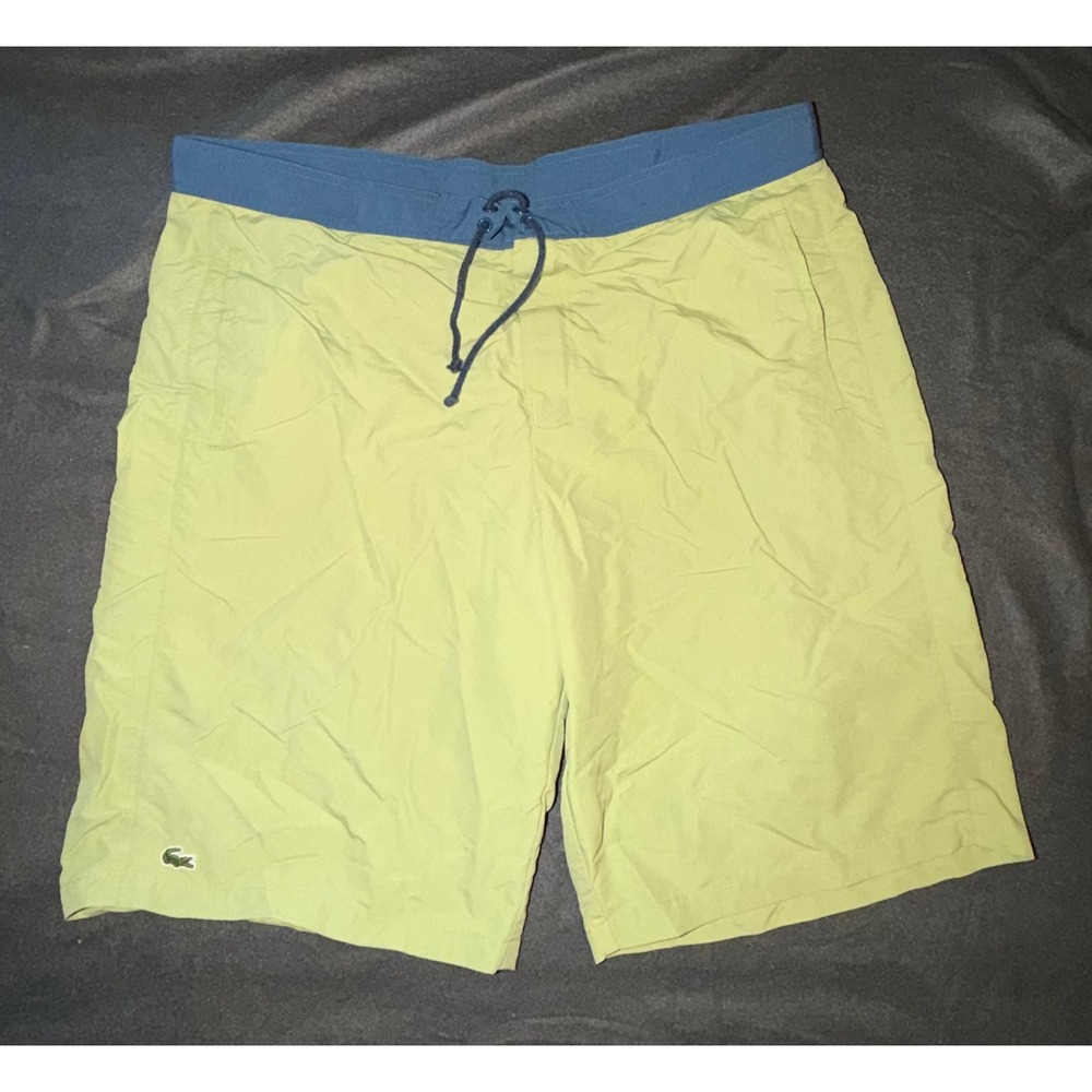 Lacoste Mens Lime Green Blue Contrast Waistband Swim Trunks Board Shorts Size 8